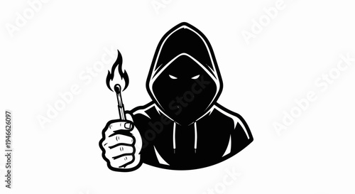 A silhouette of a person in a hoodie holding a lit match
