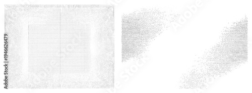 Vector graphic featuring intersecting, dot, and angular shapes, minimalist design, modern abstract art, digital illustration.