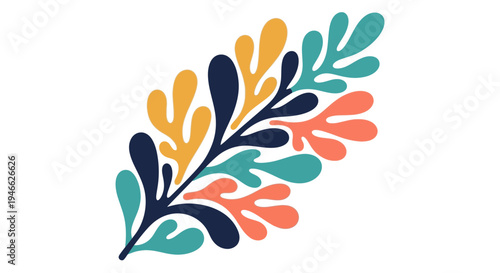 A stylized illustration of a colorful leaf sprout, showcasing nature's vibrant hues and intricate design in a graphic composition.