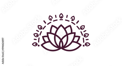 Minimalist lotus flower icon with decorative arch, symbolizing purity, peace, and spiritual growth, perfect for wellness, yoga, spa, and meditation branding