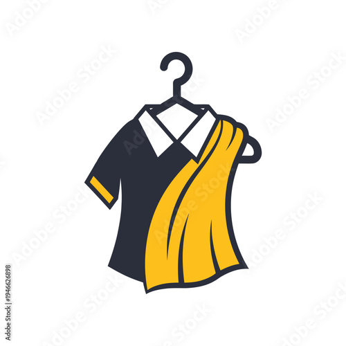 Shirt on hanger logo design template clothes vector illustration fashion brand identity concept for laundry dry cleaning service or textile company with towel