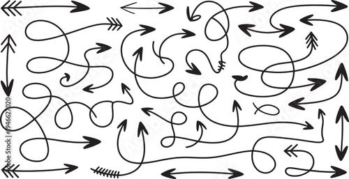 Arrows and swirling lines black and white direction movement