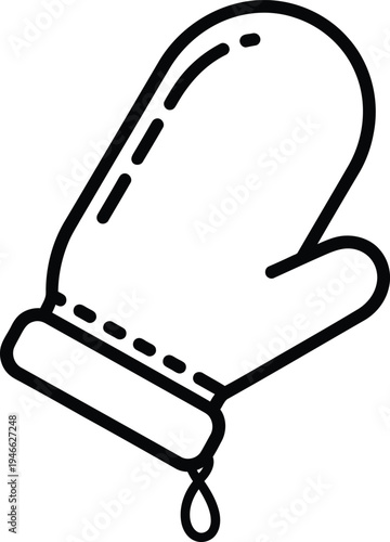 Thin Outline Icon Oven Mitt, Bath Mitten, Oven Glove. Such Line Sign as Clothing and Accessories, Grill Mitts, Massage Glove. Vector Isolated Pictogram for Web on transparent Background  