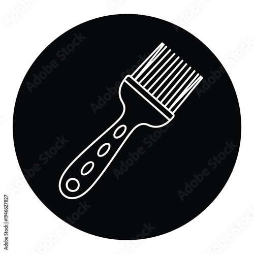 Hair brush icon in white on dark circle background icon