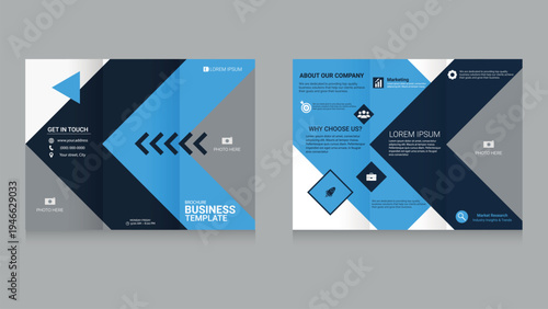 Modern vector trifold brochure layout for business presentations and company profiles. Ideal for IT and Technology.