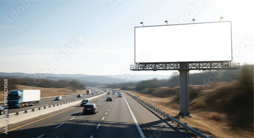 A busy highway with a large blank billboard on the side of the road