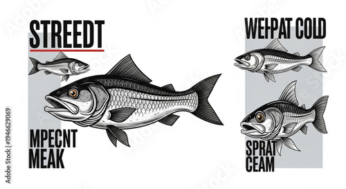 Detailed illustration of various fish species with descriptive text.