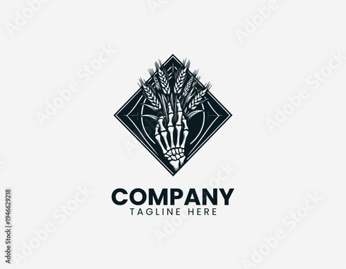 The skeleton hand holding plants logo features a diamond frame for a dark aesthetic