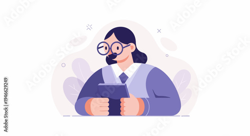 A person wearing glasses and a formal outfit reads a book
