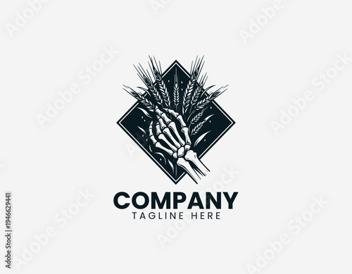 The skeleton hand holding plants logo features a diamond frame for a dark aesthetic