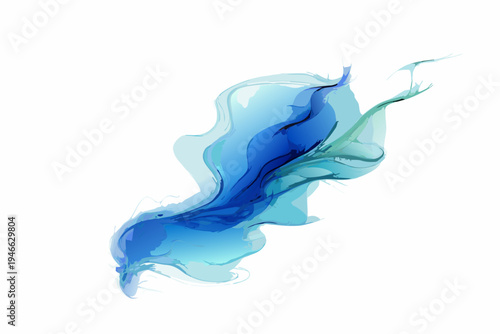 Abstract flowing shapes of vibrant blue and turquoise watercolor paint