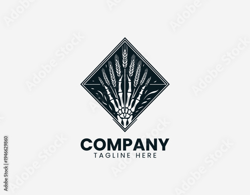 The skeleton hand holding plants logo features a diamond frame for a dark aesthetic