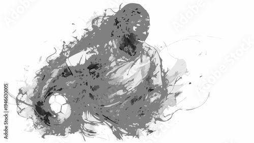 A grayscale sketch depicting a soccer player with a ball