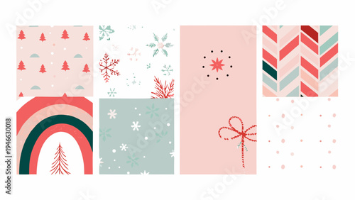 Collection of festive digital papers with winter and holiday patterns