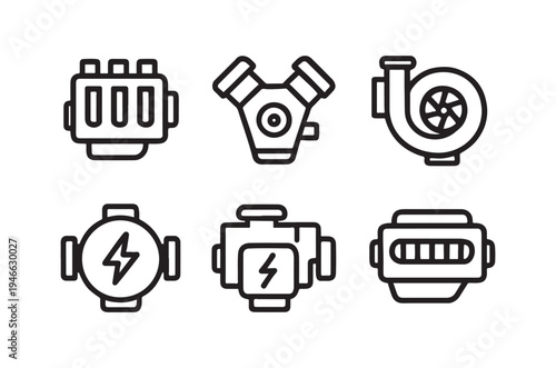 Line art illustration of various automotive engine components and sensors