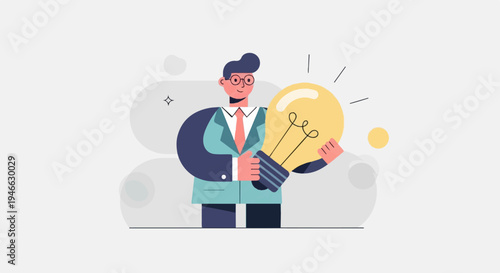A person in a suit holds a bright idea bulb, representing innovation and creativity