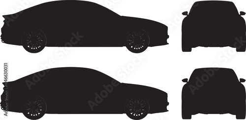 Four black silhouettes of cars on a white background car silhouette black car vehicle transportation