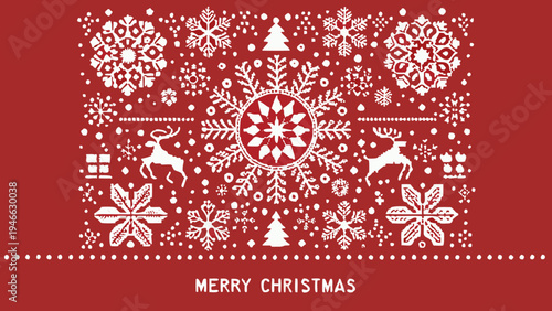 Festive christmas pattern with snowflakes reindeer and holiday greetings