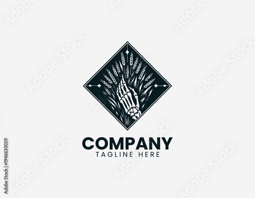 The skeleton hand holding plants logo features a diamond frame for a dark aesthetic