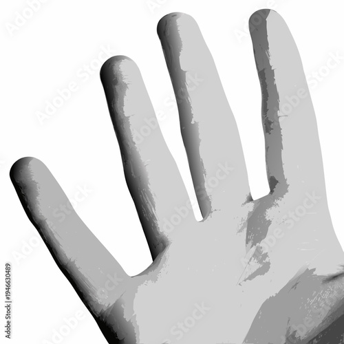 A grayscale depiction of a human hand with fingers outstretched