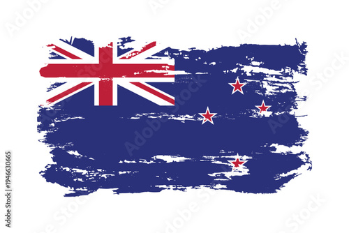 New Zealand National flag in grunge style with a brushstroke. Abstract concept.