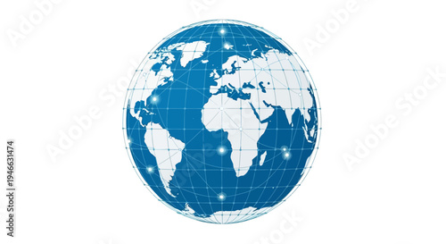 Blue Globe Illustration with White Continents.