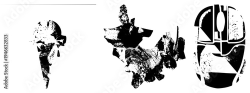 Graphic vector featuring ice cream cone, warrior figure, and helmet, rendered in bold halftone, isolated foreground elements, stylized shapes.