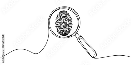 continuous one line drawing Vector illustration of magnifying glass with fingerprint