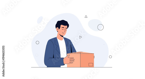 Man holding a cardboard box, representing moving, relocation, or job loss.