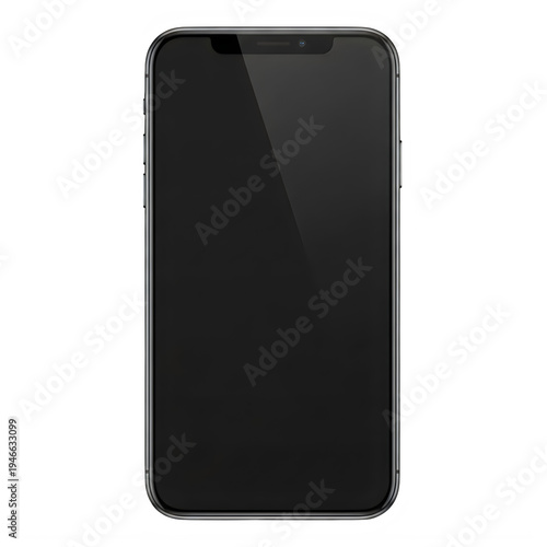 Black smartphone screen isolated on transparent background