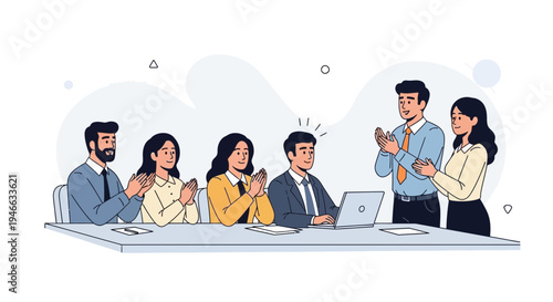 Business Team Applauding Success in Meeting Room