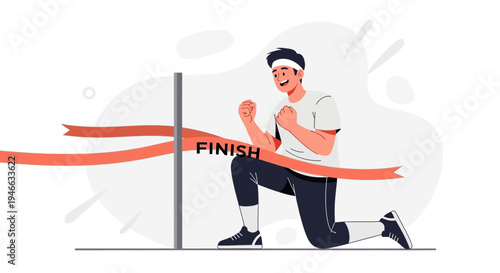 Man crossing finish line, celebrating victory in race, achieving goal, sports concept