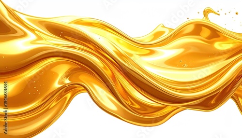 Flowing golden fluid with elegant curves against a clean white background