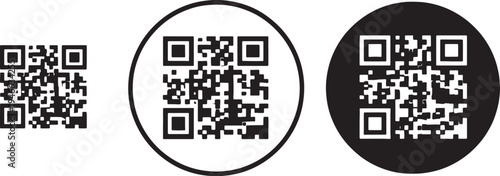 Three different black and white q r codes in various shapes also transparent background qr code square