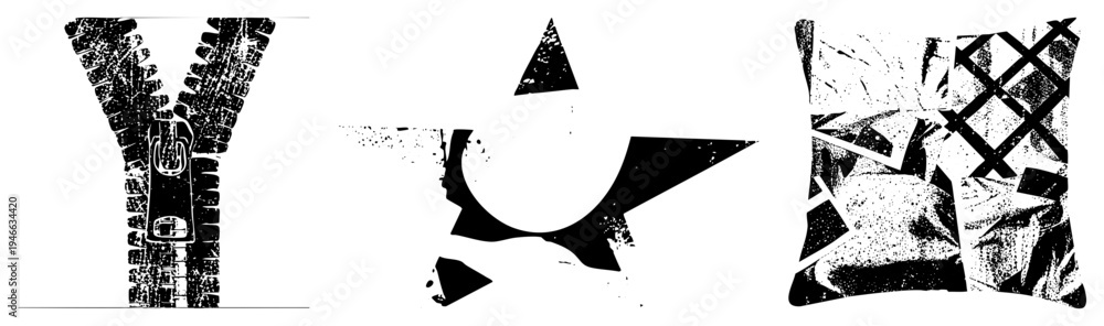 Naklejka premium Fragmented polygonal forms in, stylized vector art, graphic design elements, halftone texture, modern minimalism, isolated shapes.