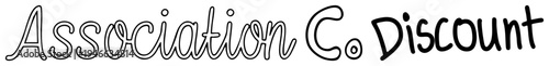 Curved cursive text reading "Association Co. Discount", stylized lettering, promotional signage, handwritten font, business offer graphic, vector typography.