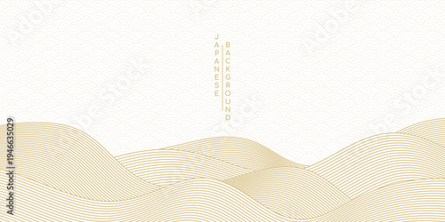 Abstract gold wave background. Japanese and Chinese ocean wave wallpaper. Asian oriental geometric traditional style. Water line pattern. Modern vector Illustration