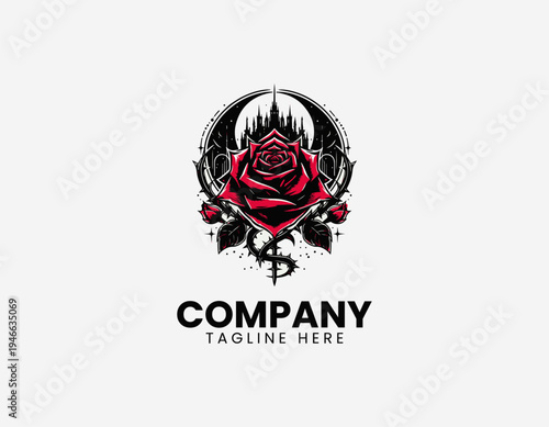 The gothic black rose with a red center creates a dark floral moon aesthetic