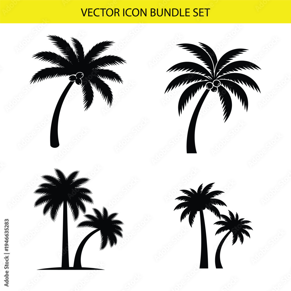 Fototapeta premium Set of 4 palm tree icons vector