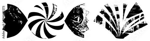 Stylized vector forms with distressed textures, geometric fragmentation, design, artistic composition, graphic elements, modern abstract.