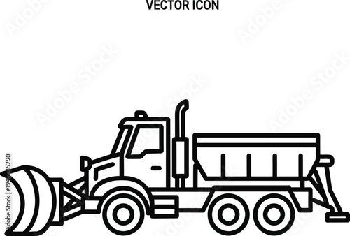 Snowplow truck clearing snow with large blade and dump body attached