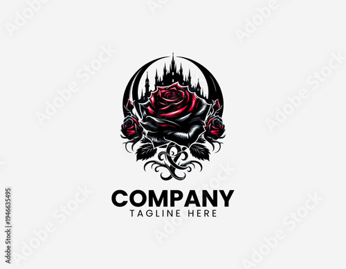 The gothic black rose with a red center creates a dark floral moon aesthetic