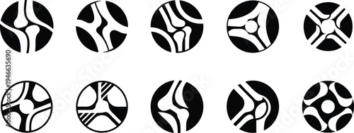 Orthopedic Joint and Bone Icon Collection in Circular Negative Space for Rheumatology and Physical Therapy