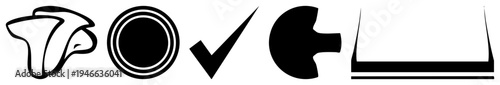 Minimalist graphic symbols including checkmark, circle, arrow, and angular shapes, vector design, modern, clean, flat style.