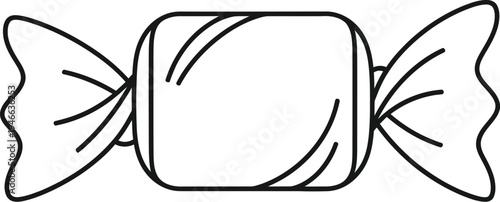 Simple line drawing of a wrapped candy piece with twisted ends
