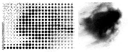 Vector halftone illustration using circular dots, varying density for tonal gradient, graphic design element, print texture, raster simulation.