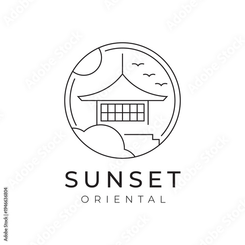 Japanese temple building minimalist logo design vector