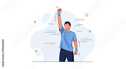 Man celebrating victory with raised fist, illustration, success, achievement, motivation
