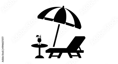 Beach Chair and Umbrella Silhouette Illustration.