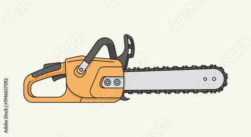Orange Chainsaw with Black Handle and Teeth.